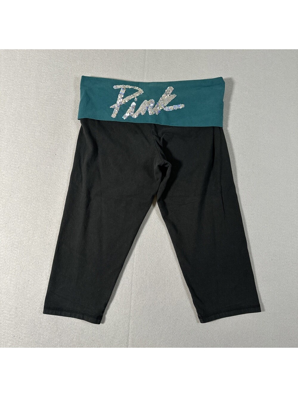 VTG Pink Victoria’s Secret Foldover Waist Cropped Leggings Large Black & Green